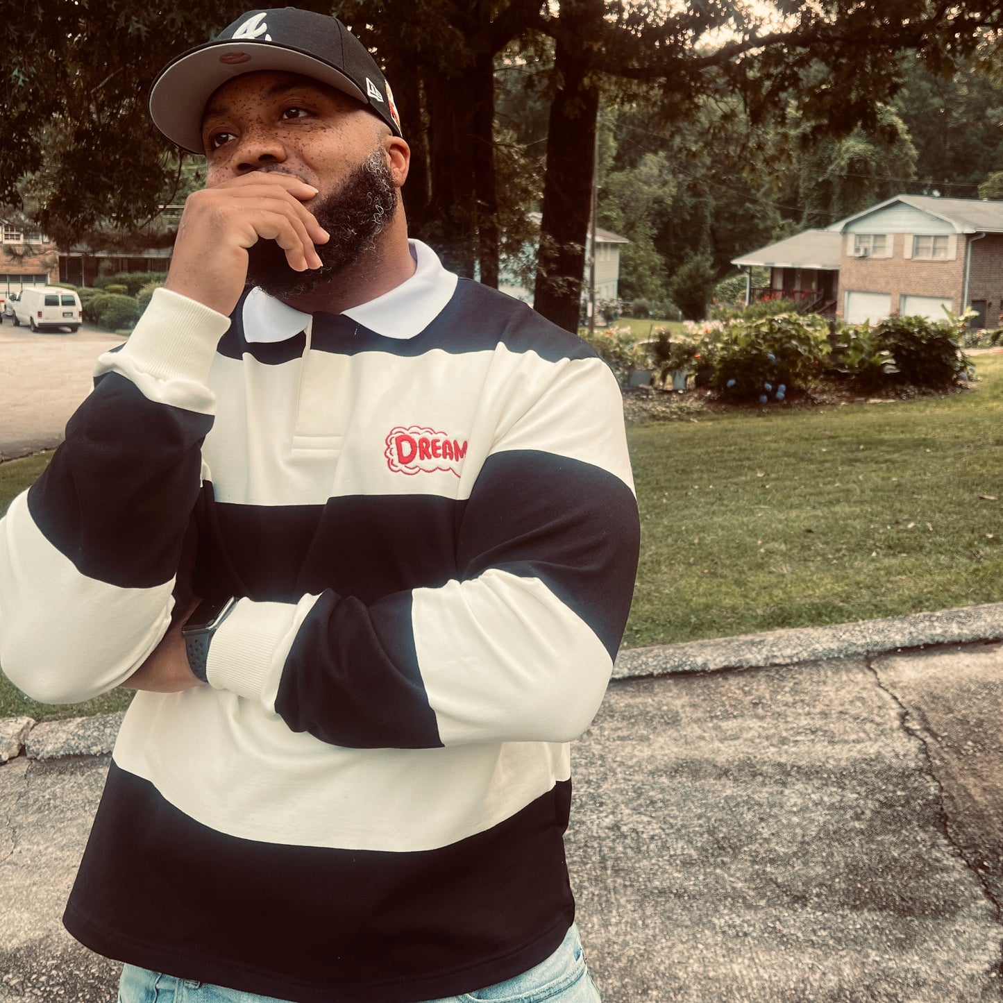 Oversized Fit Striped Dreamz Collar Rugby