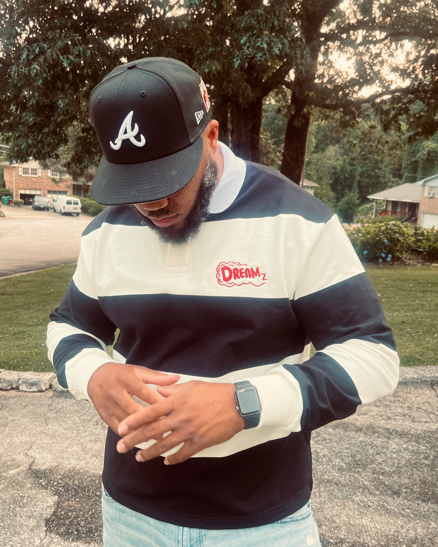 Oversized Fit Striped Dreamz Collar Rugby